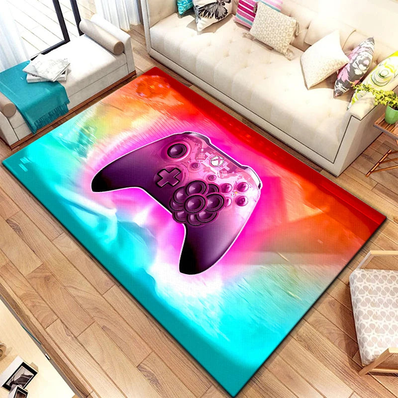 Game Video Gaming Pattern Black Area Rugs Gamer Game Controller Kids Teens Boys Playroom Carpet Bedroom Living Room Floor Mat