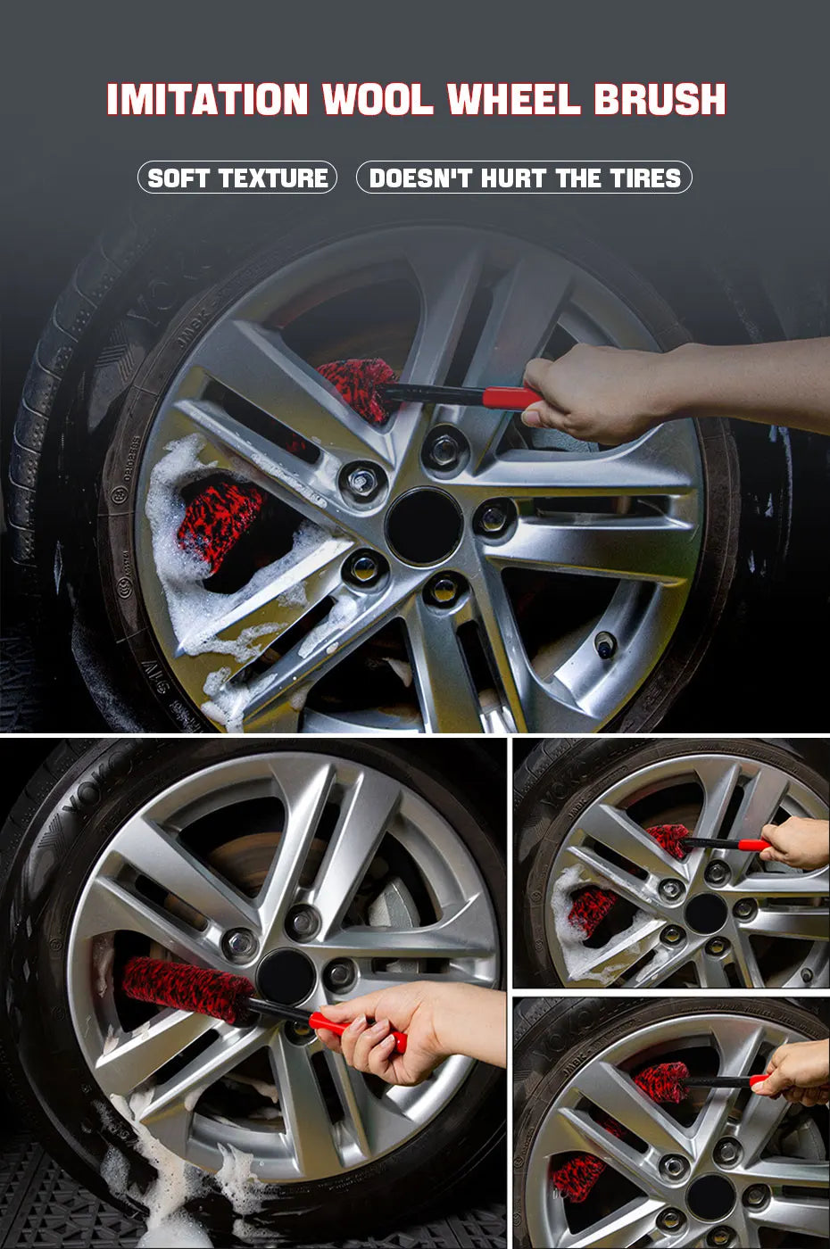 SEAMETAL Car Wheel Detailing Brush Bendable Auto Wheel Woolies Brushes Car Cleaning Tools for Car Rim Tire Washing Accessories