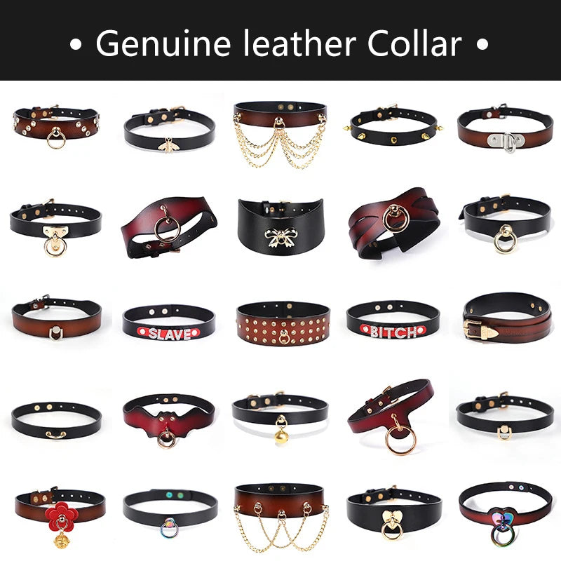 Genuine Leather Series Collar Slave Bed Neck Restraint Belt Strap BDSM Female Couple Bondage Erotic Fun Sex Toys Adult Games