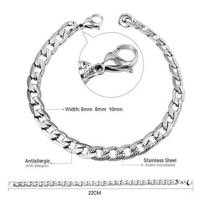 LUXUKISSKIDS Stainless Steel Couple Men/Woman Bracelets Fashion Curb Cuban Link Chains On Hand Rock Bracelet Wrist Jewelry Gifts