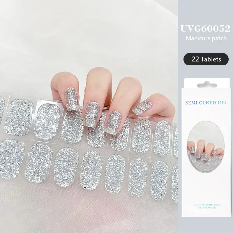 16/22 Tips Semi Cured Gel Nail Stickers for UV Lamp Designer Adhesive Nail Gel Wraps DIY Long-lasting  Nail Decoration