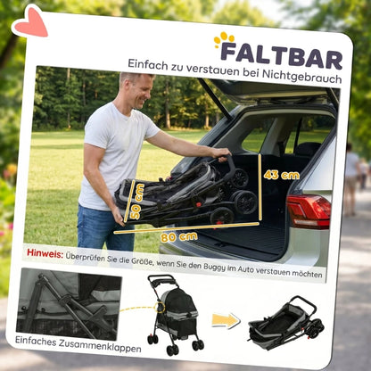 Foldable Pet Stroller for Small Dogs up to 10kg, Lightweight Dog Buggy with Mesh Windows, 360° Swivel Wheels, Brake, Removable Cushion, Cup Holder & Storage, Ideal for Travel, Gray