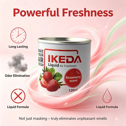 IKEDA 120ml Strawberry Air Freshener Liquid, Long Lasting Car Fragrance, Home Office Deodorizer, Eliminates Cigarette Pet Food O