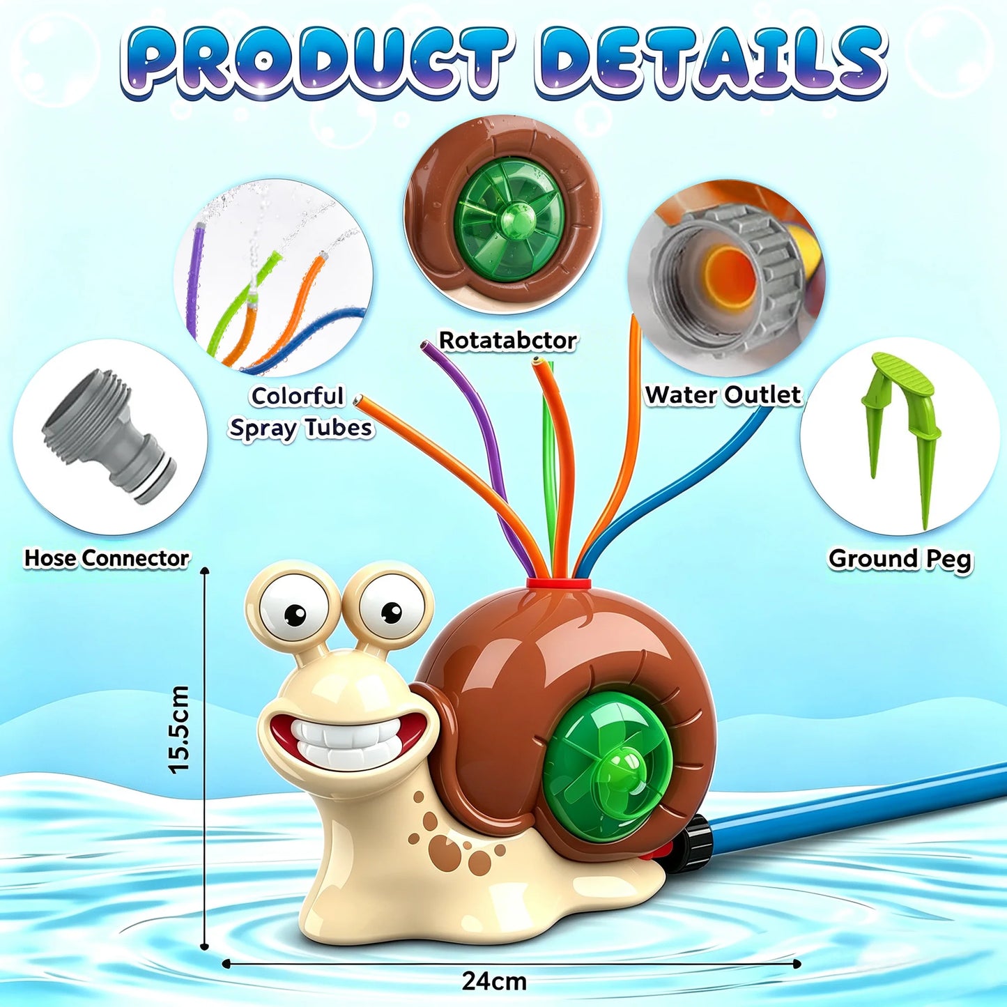 Water Spray Outdoor Toy Snail Sprinkler Backyard Garden Water Toys Summer Yard Cartoon Splash Sprinkler Baby Bath Toy for Kids