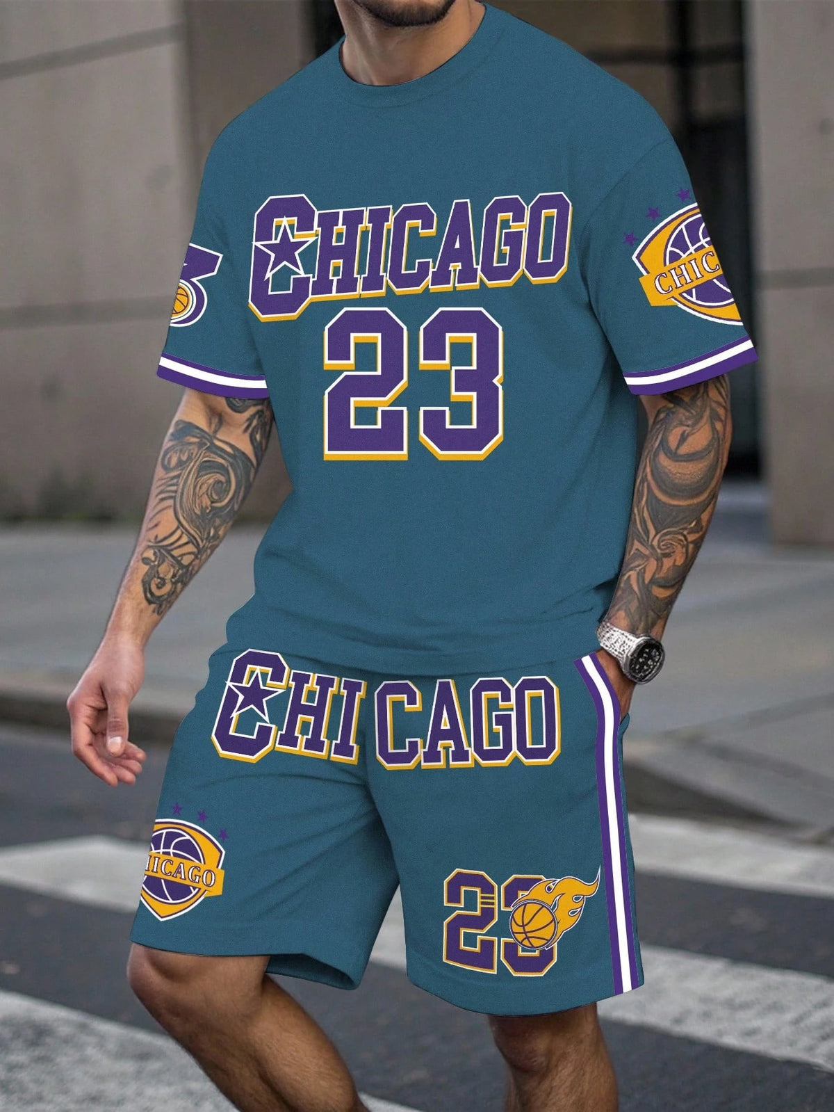 Men's Sports Short Sleeve Top Shorts Set Plus Size Breathable Basketball Sports Clothing Letter Print T-shirt Shorts 2-piece Set