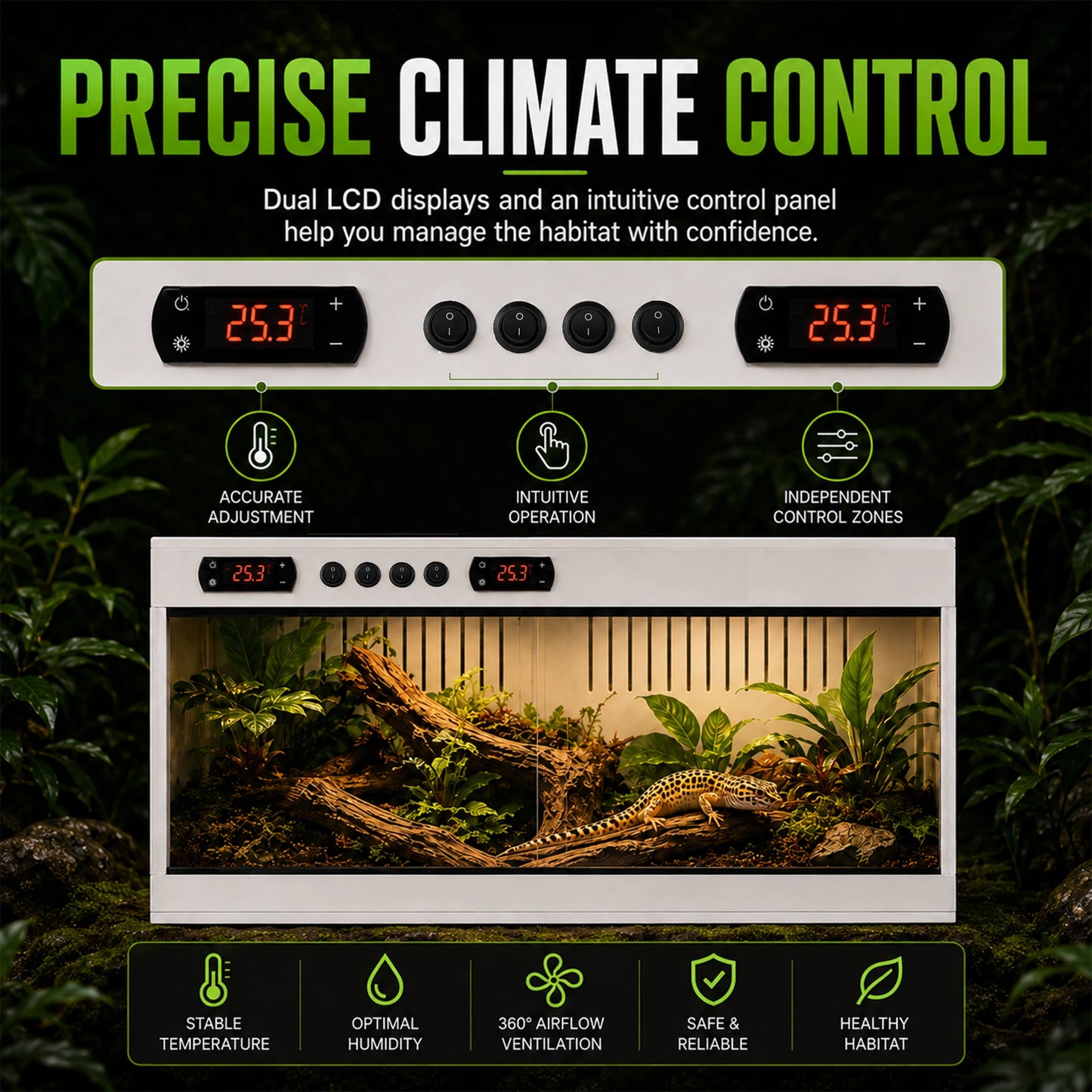 PVC Reptile Enclosure with Tempered Glass, Stackable Bearded Dragon Tank – Heavy Duty Terrarium for Amphibians, Reptilians, Arachnids