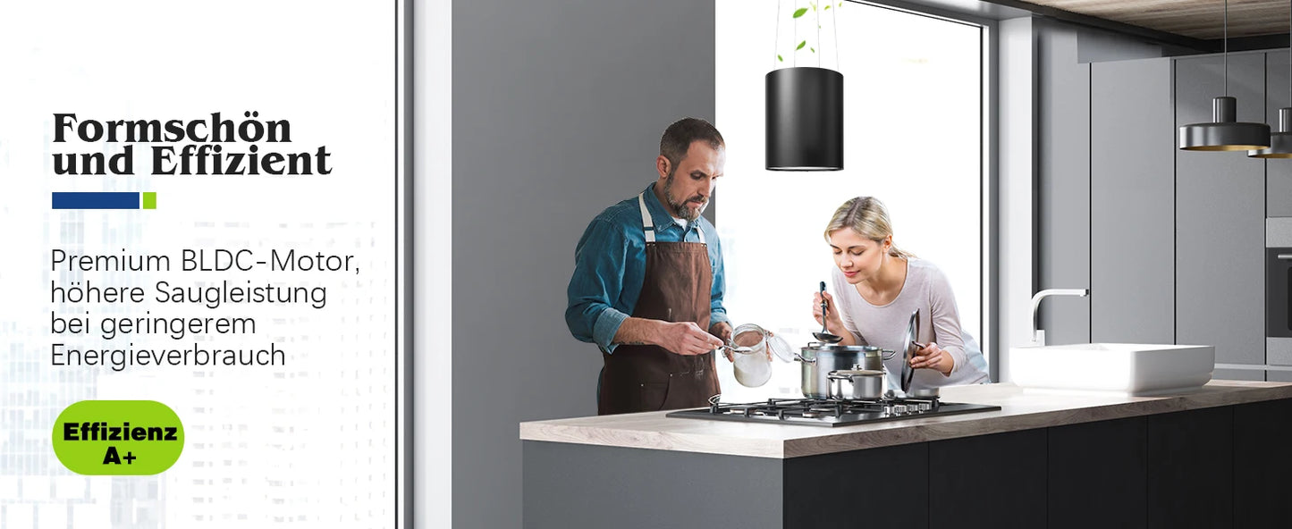 Salos gaubtas 700/800m³/h, A+ energija, 5 sluoksnių filtras, LED, be ortakių, juodas, CE, mygtukas
