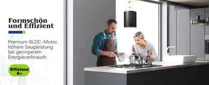 Salos gaubtas 700/800m³/h, A+ energija, 5 sluoksnių filtras, LED, be ortakių, juodas, CE, mygtukas