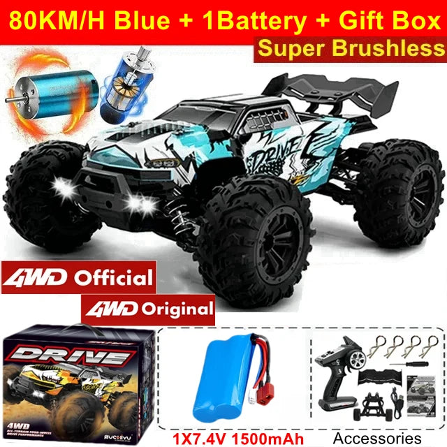 4WD 1:16 80KM/H Super Brushless 50KM/H Brushed RC Car 4x4 Off Road Remote Control High Speed Drift Racing Truck Buggy Toy Gift