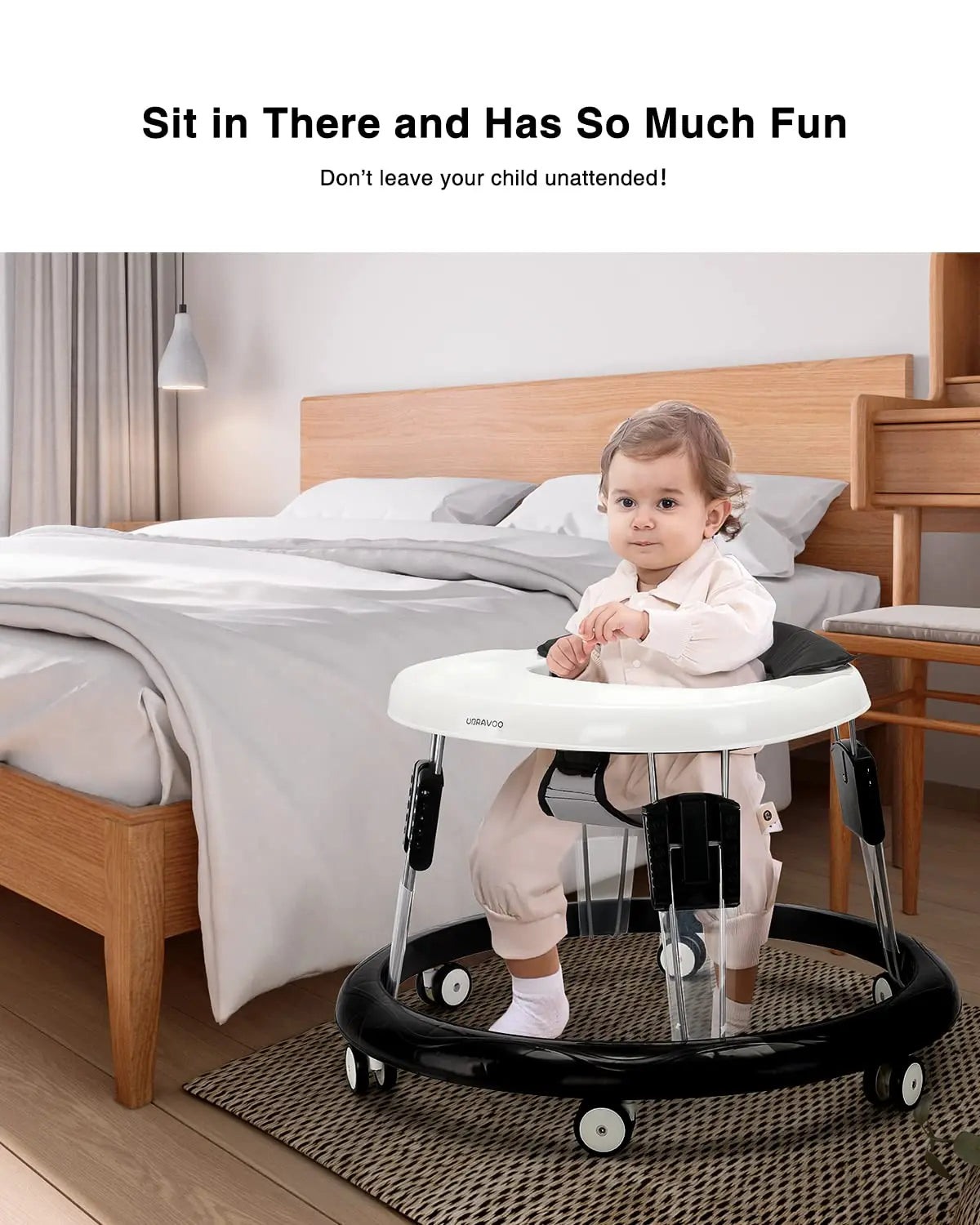 Adjustable Baby Walker Aids, Easy to Clean Tray, Universal Rollator, Anti-Rollover Folding Walker for Girls & Boys 6-18 Months