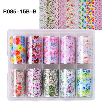 10 Patterns New Metal Nail Foils for Transfer Paper Stickers Floral Chameleon Nails Wraps DIY Water Marble Nail Art Decorations