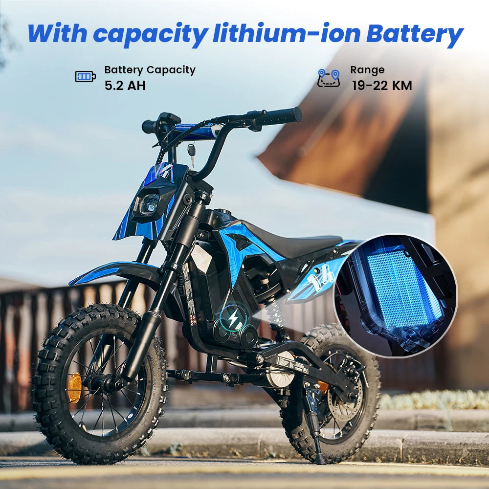 A14 Kids E-Moto Toy 500W Motor 22km Range 36V5.2Ah Battery 3 Speeds(27km/h) Dual Brakes Shock Absorbers Lights for Outdoor Fun