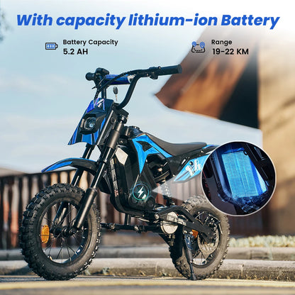 A14 Kids E-Moto Toy 500W Motor 22km Range 36V5.2Ah Battery 3 Speeds(27km/h) Dual Brakes Shock Absorbers Lights for Outdoor Fun