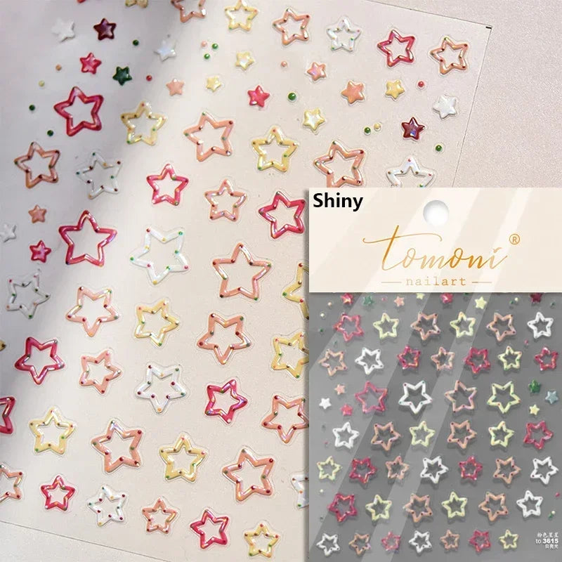1 piece  5D silver nail stickers metal mini star nail art stickers high quality exquisite decals self-adhesive nail art stickers