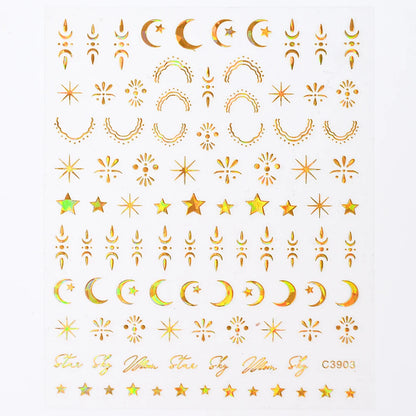 Black White Star 3D Nail Art Sticker Y2K Pentagram Self-Adhesive Decals Laser Shiny Glitters Starlight Manicure Ornaments Slider