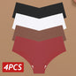 4PC Women Seamless Briefs Sexy V-Waist Underwear 10 Solid Colors Ice Silk No Trace Panties Female Breathable Intimates Lingerie
