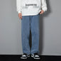 Korean Solid Colors Men's Casual Long Jeans Classic Man Four Seasons Straight Denim Wide-leg Pants Light Blue Grey Black 3XL