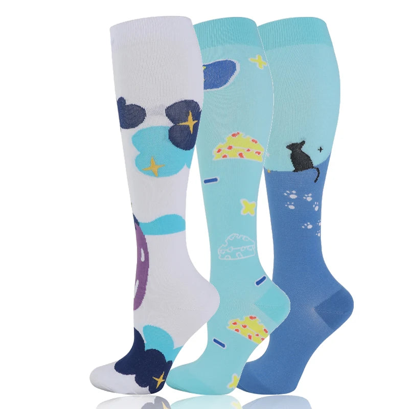 58 Styles 3 Pairs/Pack Compression Socks Knee High 30MmHg  Women Men Sports Socks Edema Diabetes Varicose Veins Running Socks