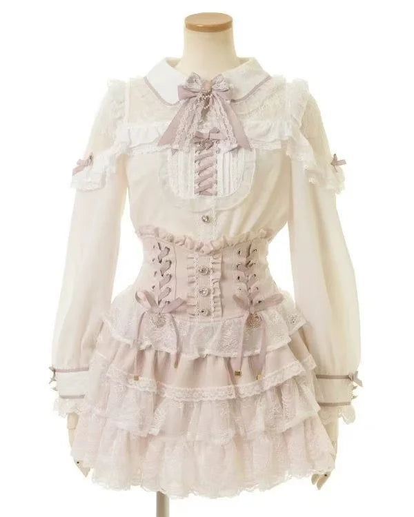 Japanese Sweet Lolita Style Mini Skirt Women Retro Elegant Lace Bandage Party Cake Skirts Female Gothic Y2k Metal Buckle Skirts