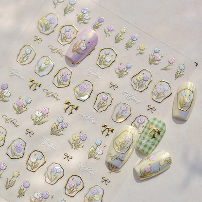 White Flower Petal Cherry Blossom Peach Blossom Falling Petal Floral Gradient 5D Self Adhesive Nail Art Sticker Manicure Decals