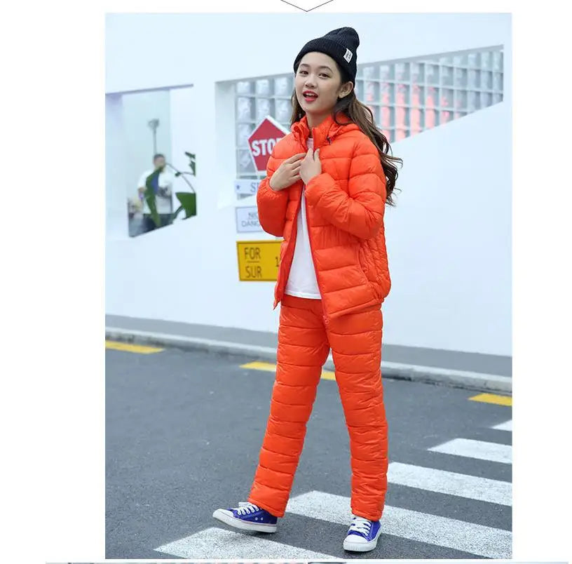 Winter Children Clothing Sets Baby Boy Warm Hooded Down Jackets Pants Clothing Sets Girls Boys Snowsuit Coats Ski Suit 2-12Y