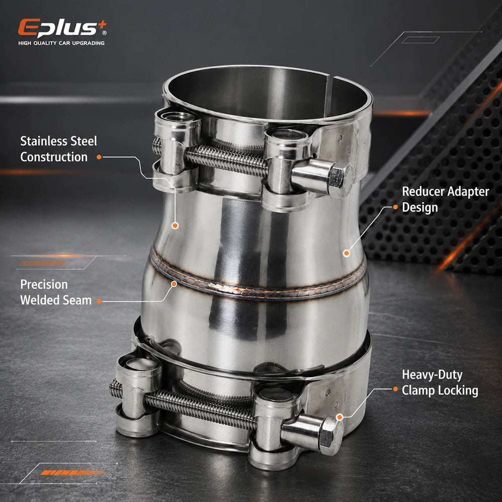 EPLUS Universal Stainless Steel Pipe Straight Adapter Reducer Joint Motorcycle Car Exhaust Pipe No-Weld Installation Connector