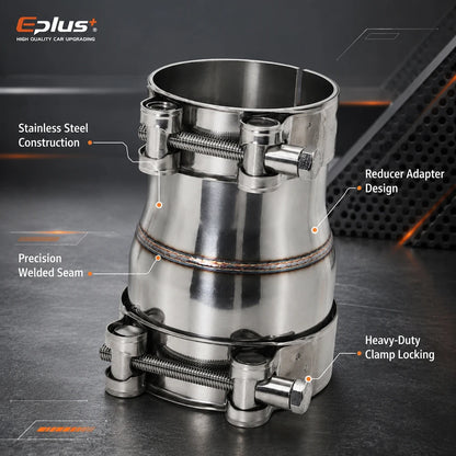EPLUS Universal Stainless Steel Pipe Straight Adapter Reducer Joint Motorcycle Car Exhaust Pipe No-Weld Installation Connector