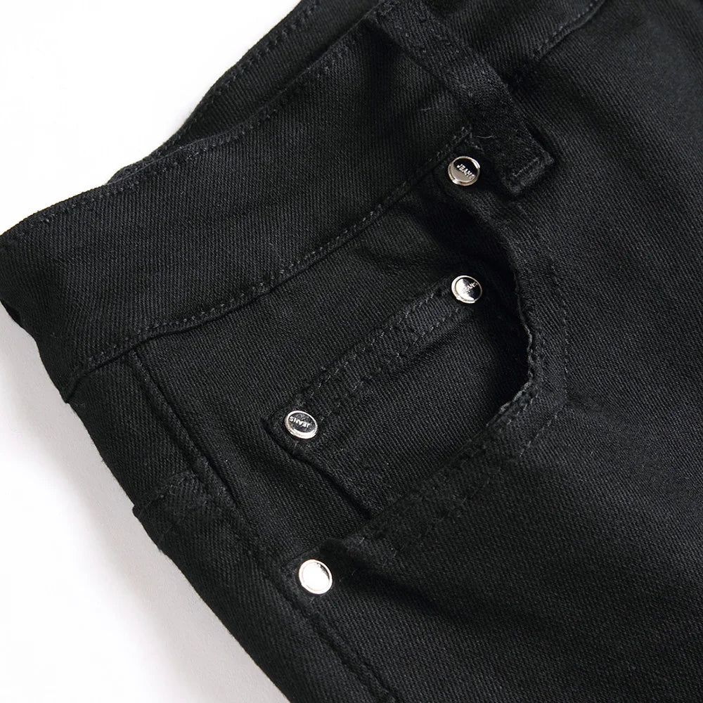 Men Classic Pure Black Jeans All Match Stretch Denim Pants Casual Plus Size Slim Straight Trousers