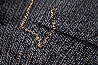 Men's Retro Lapel Chain Vest Fashion Herringbone Coarse Tweed Pockets Suit Vest British Casual Vintage Gentleman Leisure Party