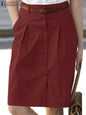 ZANZEA Woman Fashion OL Work Skirts Summer Elegant High Waist Skirt Female Casual Pleated Robe Vintage Buttons Up Faldas Saia