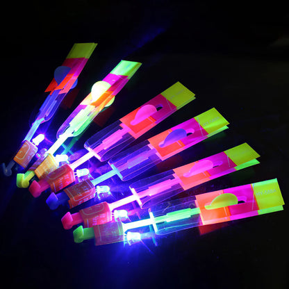 Outdoor Flash Rocket Toy LED Lights Glowing Slingshot Rocket Helicopter Flying Toy Party Fun Gift Rubber Band Ejector Toys