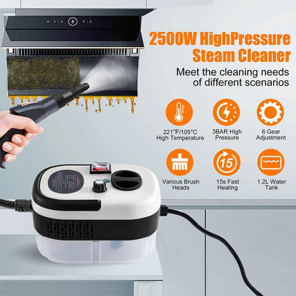 Podofo 2500W Handheld Steam Cleaner Portable Pressurized Steamer 220V EU Plug Deep Cleaning For Car Kitchen Bathroom etc.