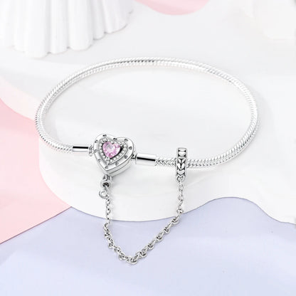 New Charm Bracelet 925 Silver Heart Shape Holy Mother Snake Chain Clasp Bracelet Fit Original Bead DIY Fashion Jewelry