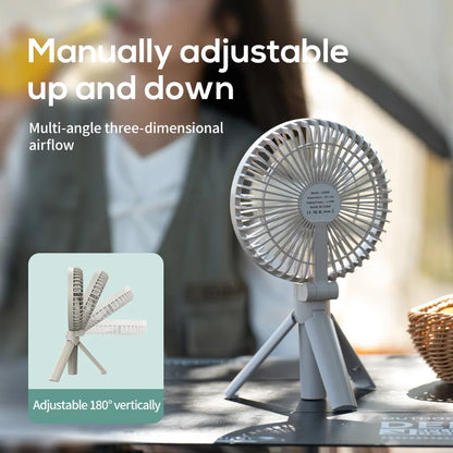 XIAOTREE Portable Handheld Rechargeable Fan LED Digital Display 180°Adjustable Rechargeable Fan 4 Speed Wind Camping Tripod Fan