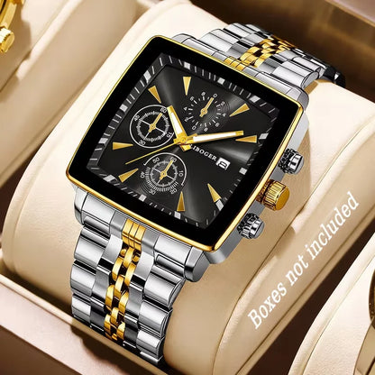 Luxury Square Dial Men Quartz Wristwatch Fashion Stainless Steel Man Business Watches With Calendar Reloj Hombre (Without Box)