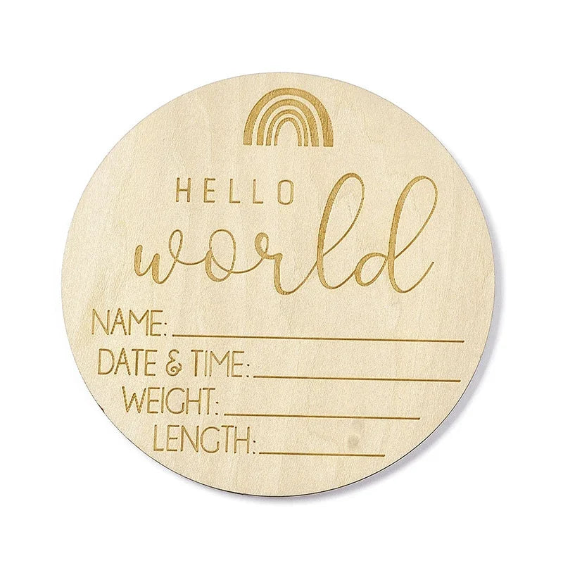 Wooden Baby Growth Souvenir Card Milestone Engraved Hello World Round Wooden Milestone Newborn Photography Props