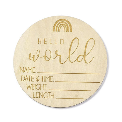Wooden Baby Growth Souvenir Card Milestone Engraved Hello World Round Wooden Milestone Newborn Photography Props