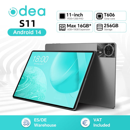 Odea S11 Tablet Android 14 Max 16GB RAM 256GB ROM T606 8-core 11 inch TDDI Tablets 4G VoLTE GPS 8000mAh Widevine L1 Type-C