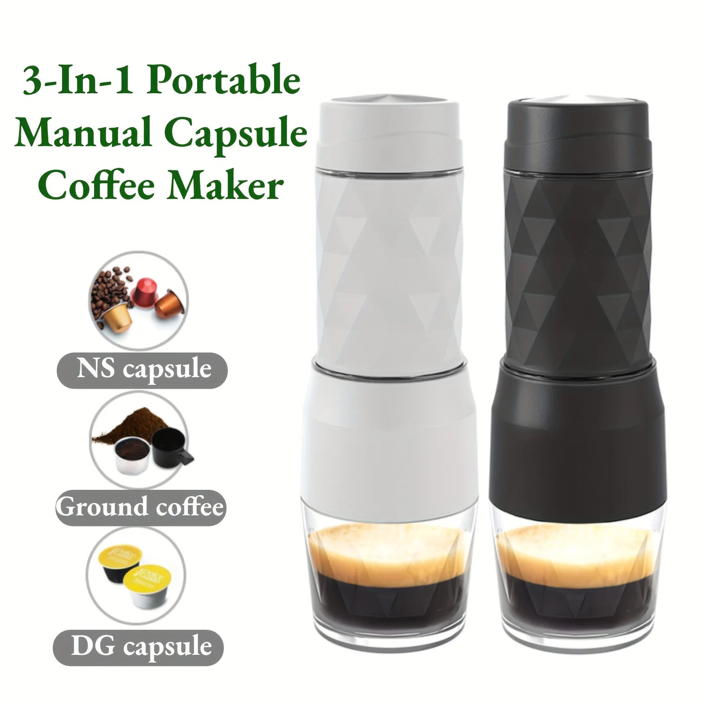 HOMEFISH 3 In1 Portable Coffee Machine Hot/Cold Water Manual Espresso Maker For Capsule & Ground Hand Press Brewer hiking Travel