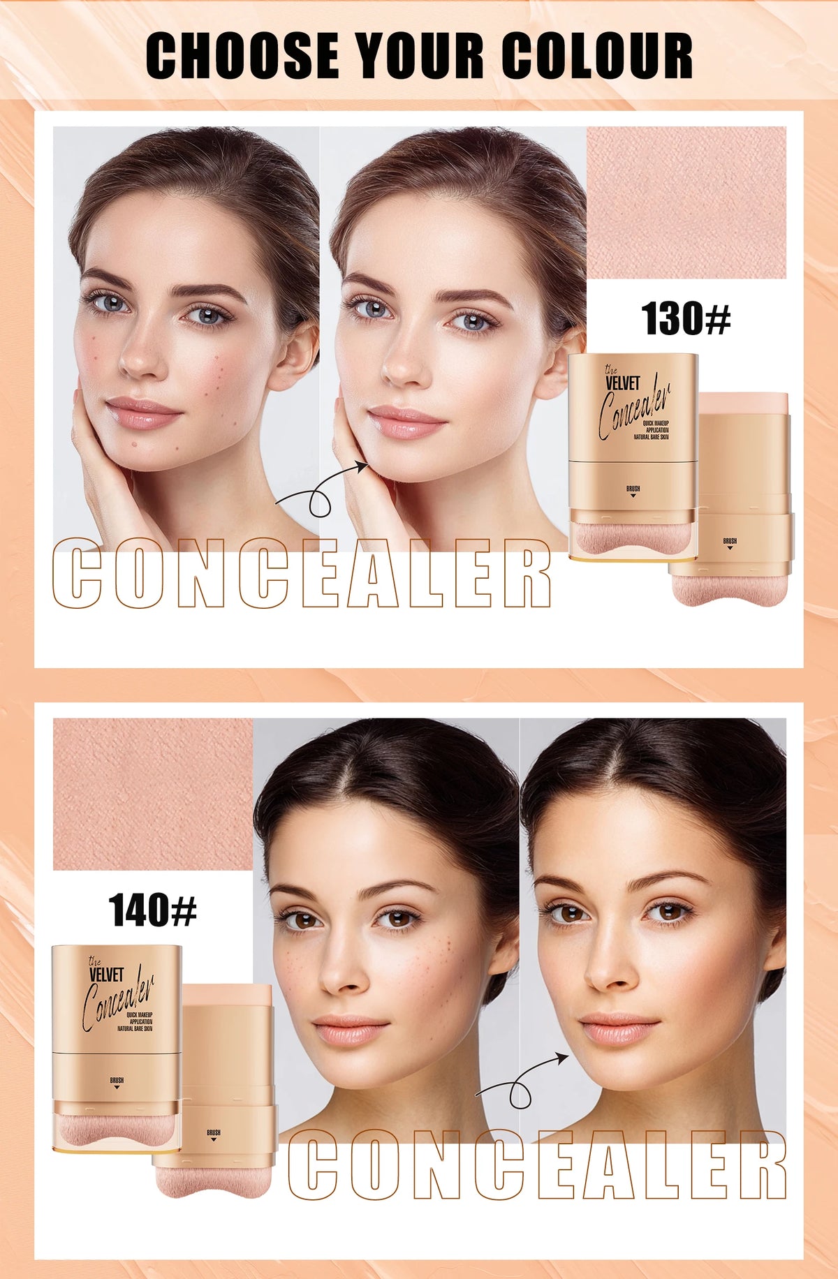 2-in-1 Concealer and Foundation Stick, Covers Dark Circles, Waterproof and Sweat-Resistant, Creates Flawless-Looking Makeup