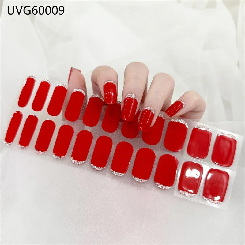 16/18/20Tips Semi-Cured Gel Nail Strips Adhesive Full Cover Stickers for Nails UV Lamp Need Press On Nails Fashion Manicure