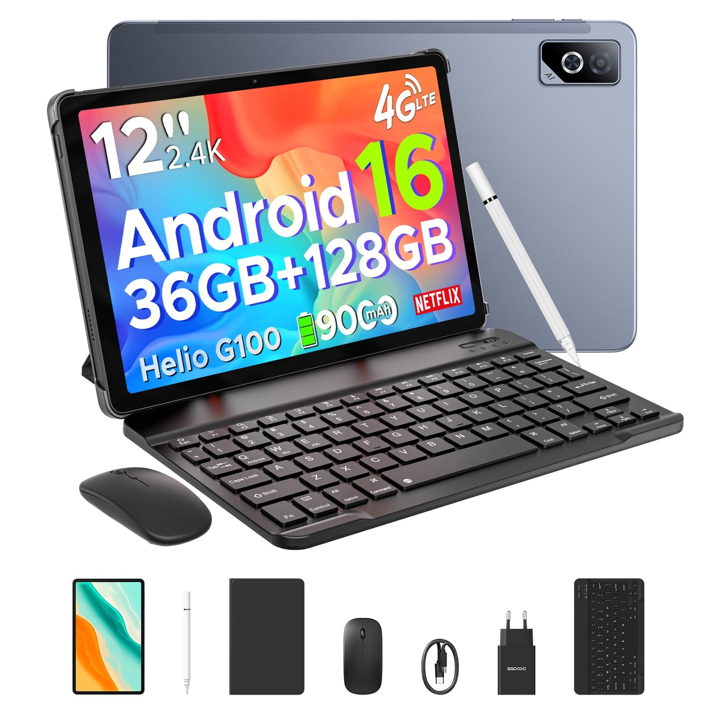 DOOGEE Tab G6 Pro Tablet PC Android 16 Gemini AI 12'' 2K Display 9000mAh Battery 8GB  RAM 128GB ROM Ultra-thin Body Smart Pad