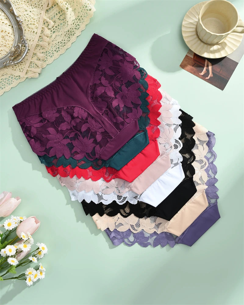 S-XXL Women Lace Panties Patchwork Seamless Underwear Sexy Luxury Hollow Out Solid Briefs Girls' Mid Rise Breathable Lingerie