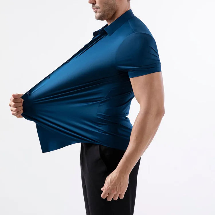 High Quality Summer Business Shirts For Men Short Sleeve Button Wrinkle Free Elasticity Social Black Office Dress Shirts US Size