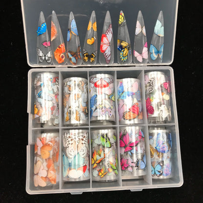 New Flower Nail Foils for Transfer Paper Stickers Floral Adhesive Fruit Nails Wraps Fish DIY Water Marble Nail Art Decorations