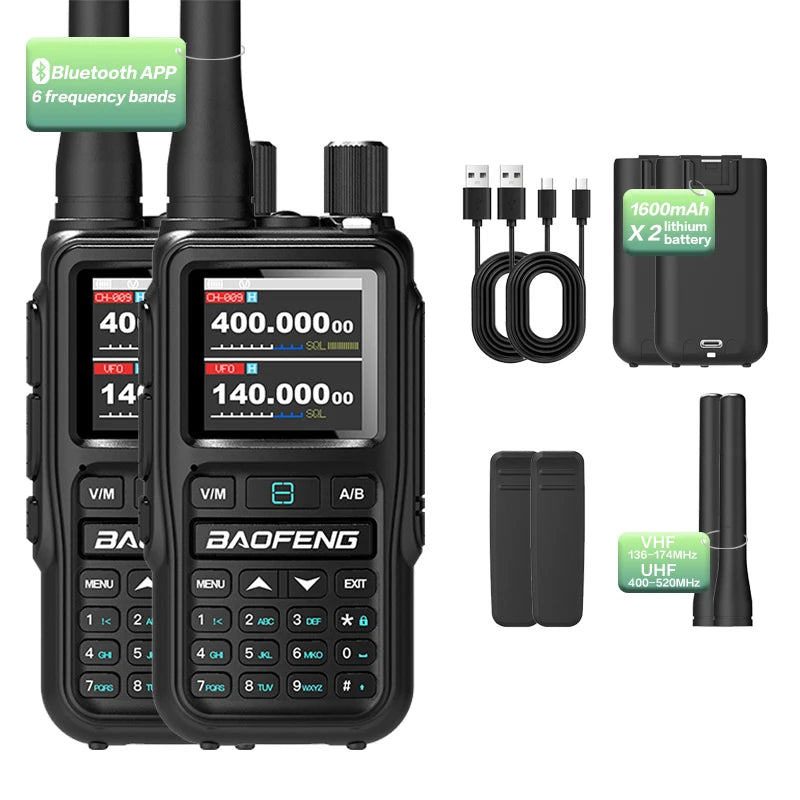 Baofeng UV-5R Mini 5W Walkie Talkie (2 Pack) | Bluetooth APP, NOAA Weather, 999 Ch | USB-C Charging for Outdoor/Hunting