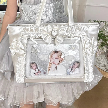 New Y2K Cute Japanese Ita Bag Lolita Girl Transparent Shoulder Tote Bag Large Capacity Crossbody Casual Bag DIY Display Handbags