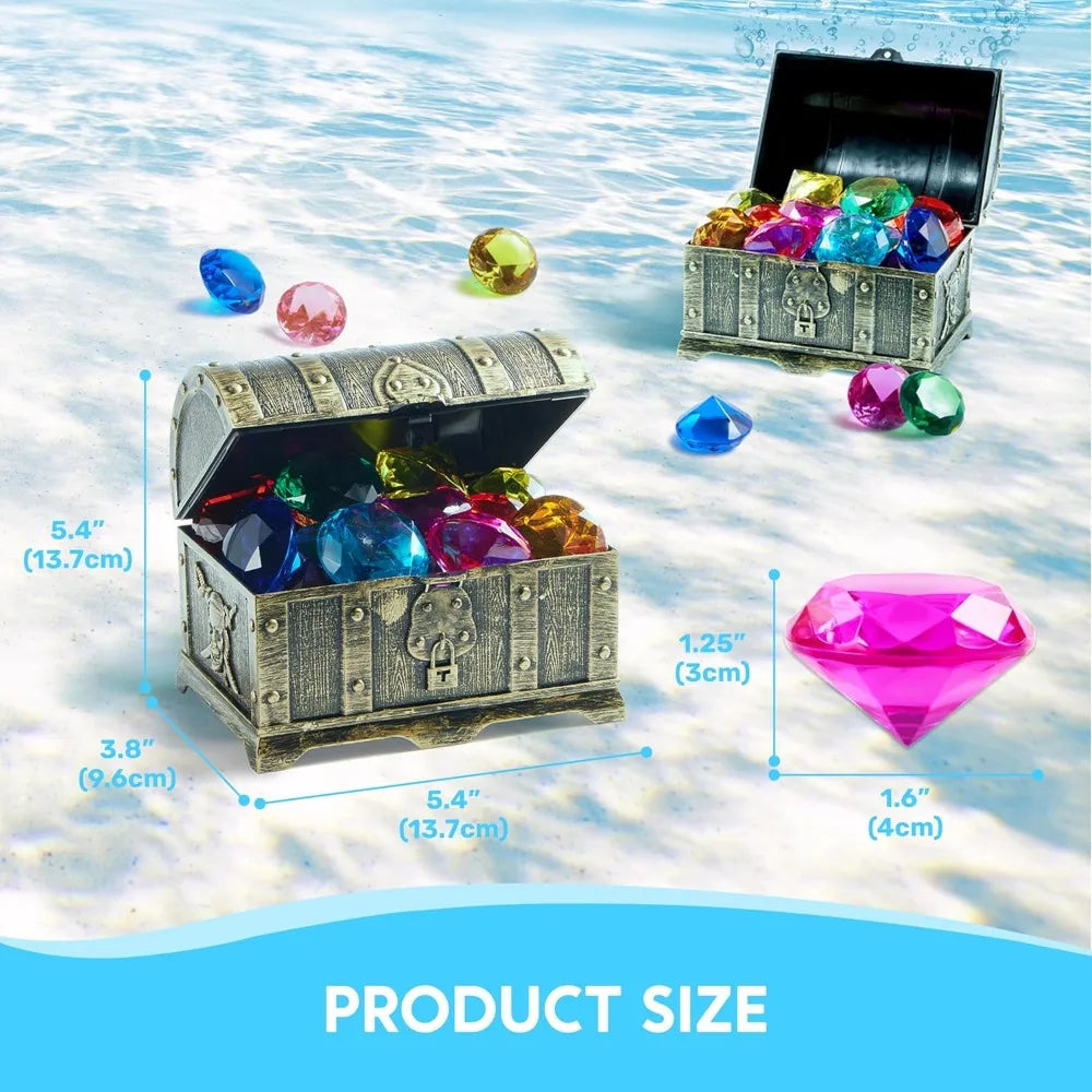 Sloosh Diving Gems Pool Toys16 Big Colorful Diamond with Pirate Treasure Chest Swim Dive Diving Underwater Toy Gift Toys