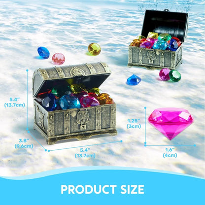 Sloosh Diving Gems Pool Toys16 Big Colorful Diamond with Pirate Treasure Chest Swim Dive Diving Underwater Toy Gift Toys