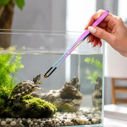2PCS Stainless Steel Reptile Feeding Tongs with Rubber Tip Terrarium Tank Supplies Straight and Curved Tweezers Accessories